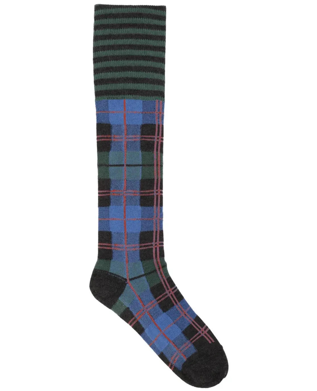 Ribbit Knee Sock Green Blue Dashed Checks 1