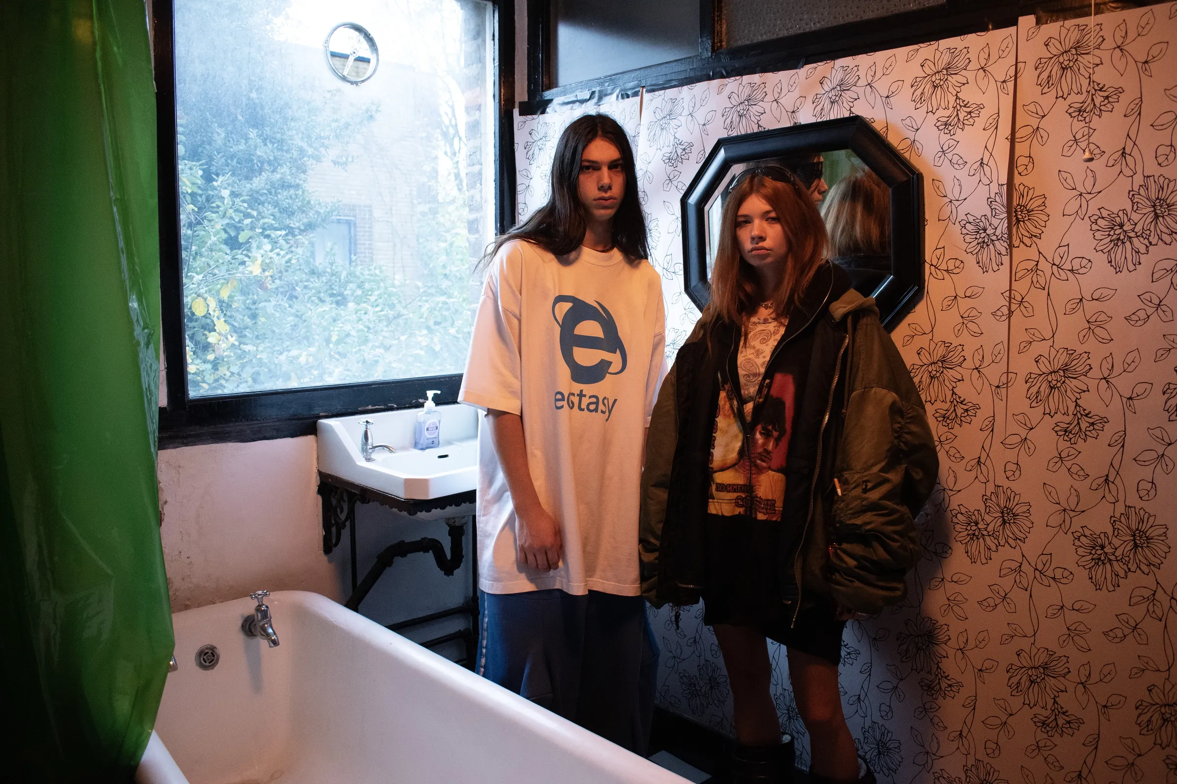 <p>Pictured left: VETEMENTS T-shirt, ANONYMOUS CLUB sweat pants.</p><p>Pictured right: VETEMENTS bomber, VETEMENTS hoodie, VETEMENTS swim shorts, ARIES top, SHAYNE OLIVER X UGGS shoes. </p>
