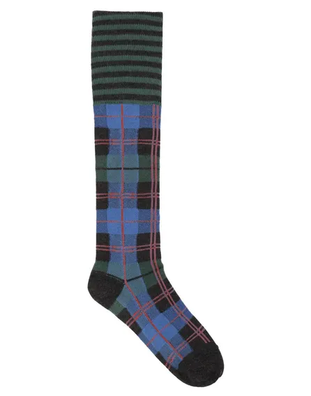 Ribbit Knee Sock Green Blue Dashed Checks 1