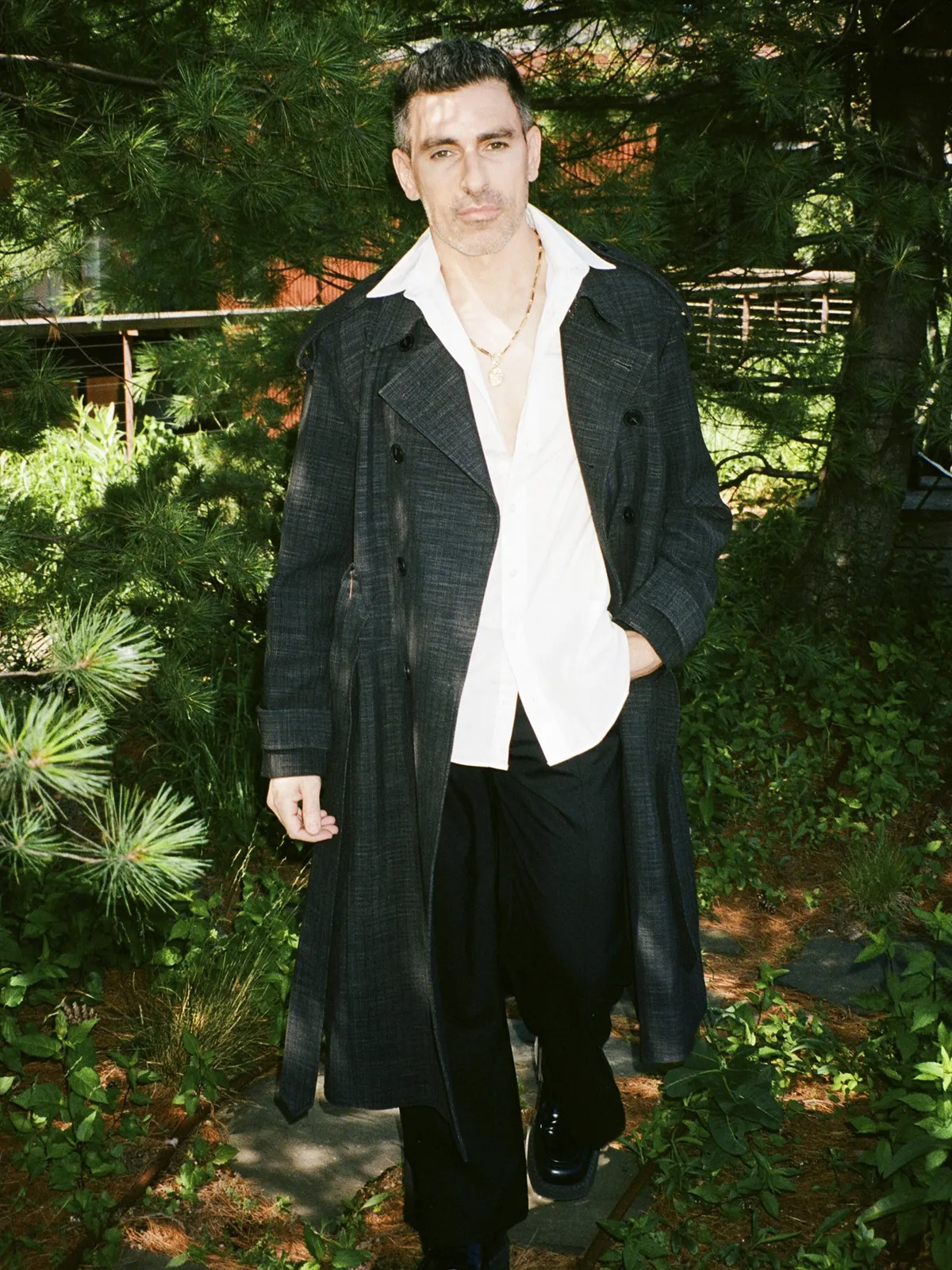 <p>KYLE’LYK jacket, STYLIST's own shirt, HENRIK VIBSKOV trousers, MARNI shoes, AWE INSPIRED necklace, STYLIST's own socks.</p>