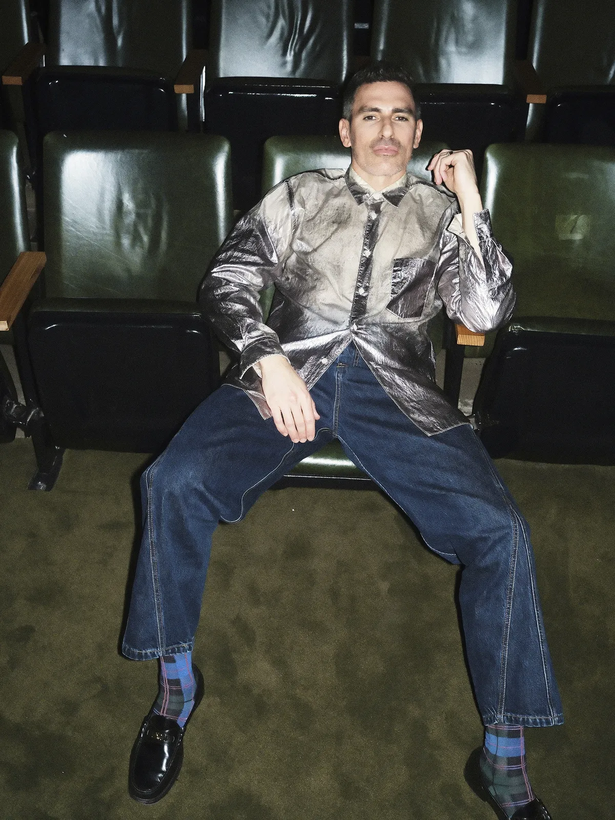 <p><span style="color:hsl(0,0%,100%);">COMME DES GARCONS silver shirt, HENRIK VIBSKOV jeans and socks, CELINE BY HEDI SLIMANE shoes</span></p>