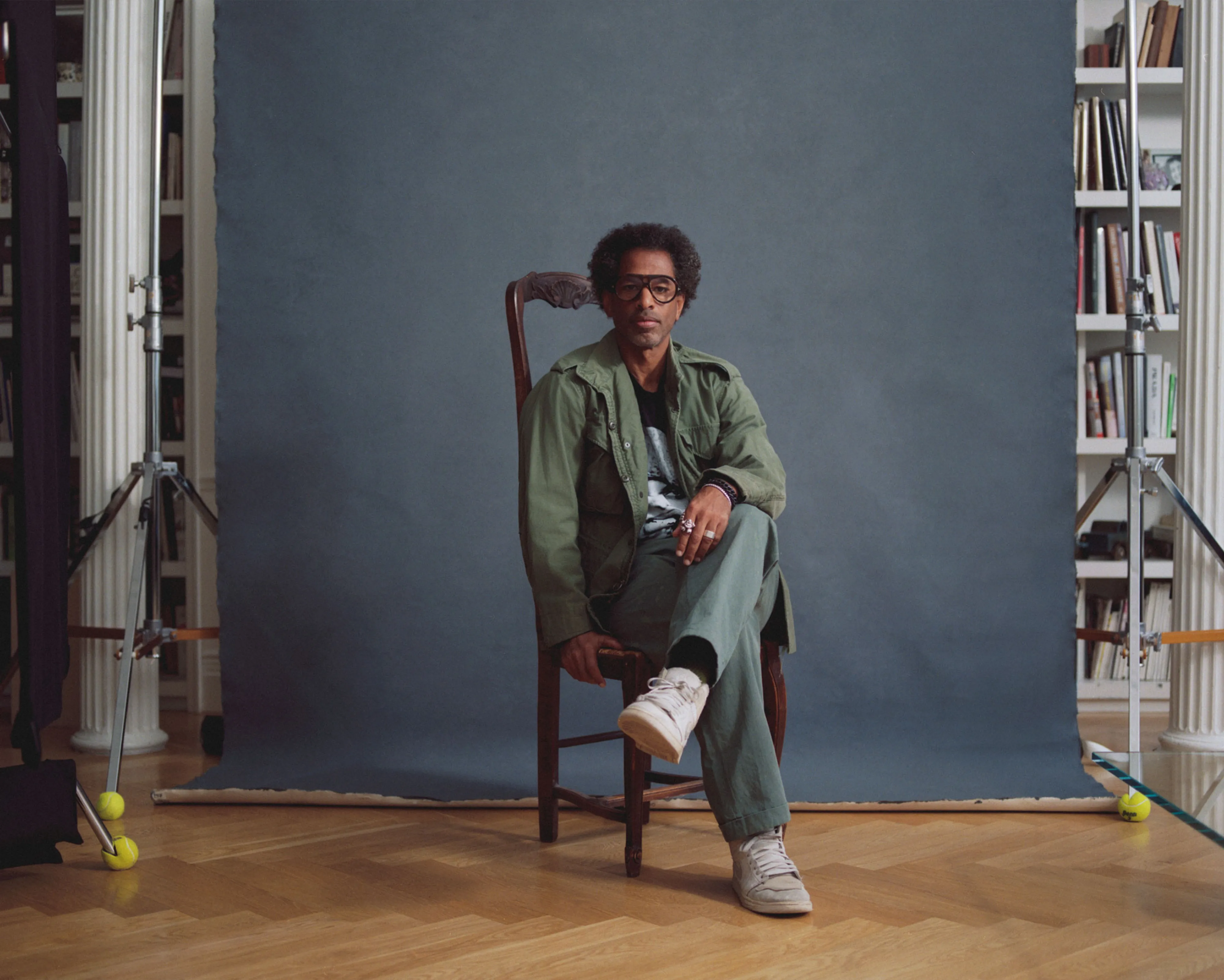 <p><span style="color:hsl(0,0%,100%);">Brownstone Cowboys Archive army jacket, Mothfood pants, TOURÉ own t-shirt, glasses and jewellery.</span></p>